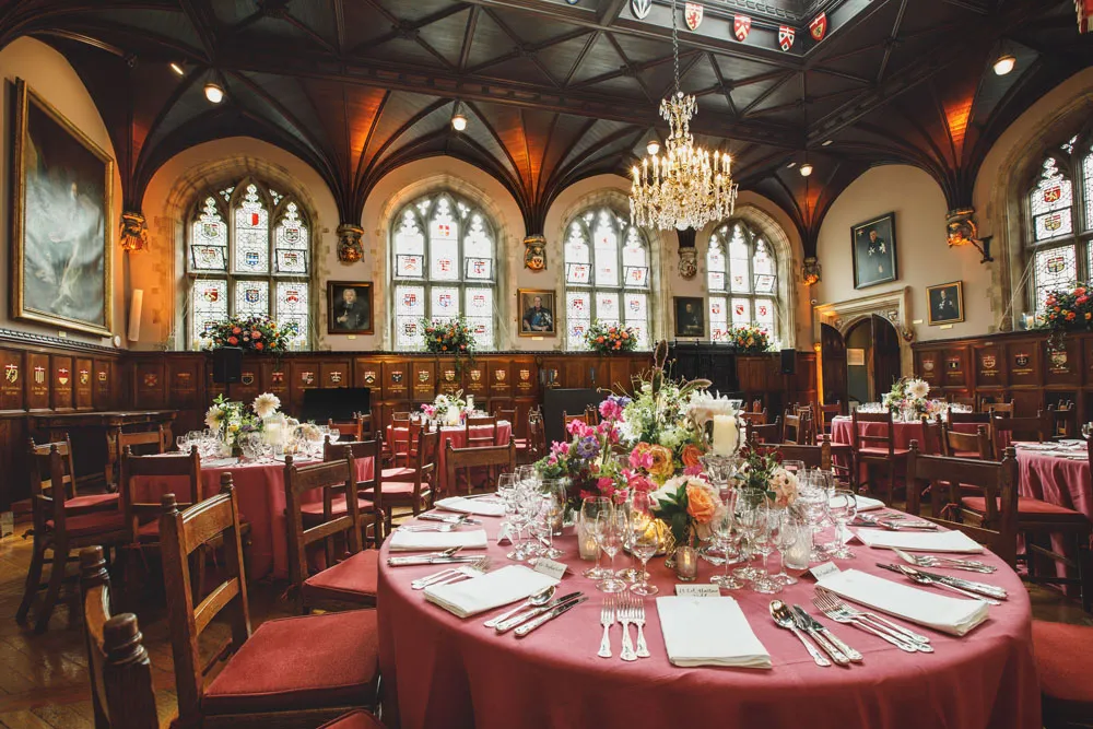Dinner tables with flowers for an event at the Museum of the Order of St John